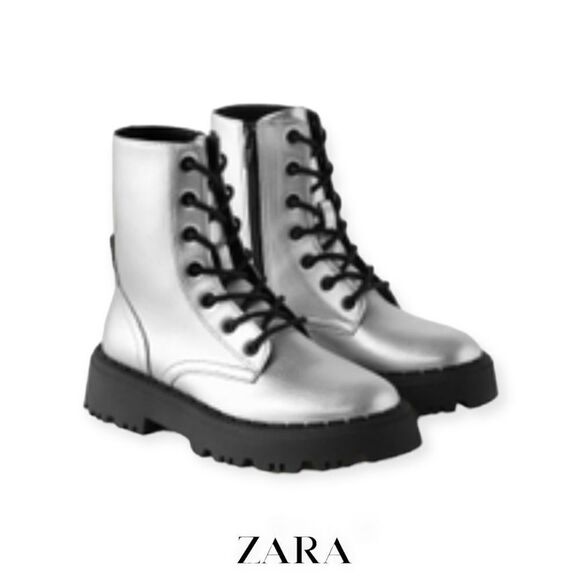 ZARA Kids | Silver | METALLIC ANKLE BOOTS - Picture 1 of 9